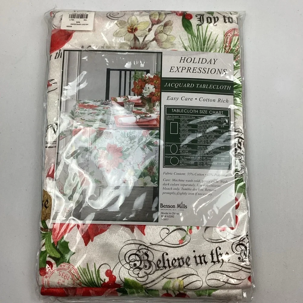 Holiday Expressions Jacquard Tablecloth by Benson Mills Round 60” NWOT